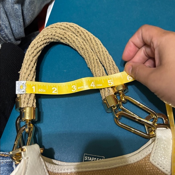 Tory Burch Beige and White Tote with Gold Accents - Picture 12 of 12